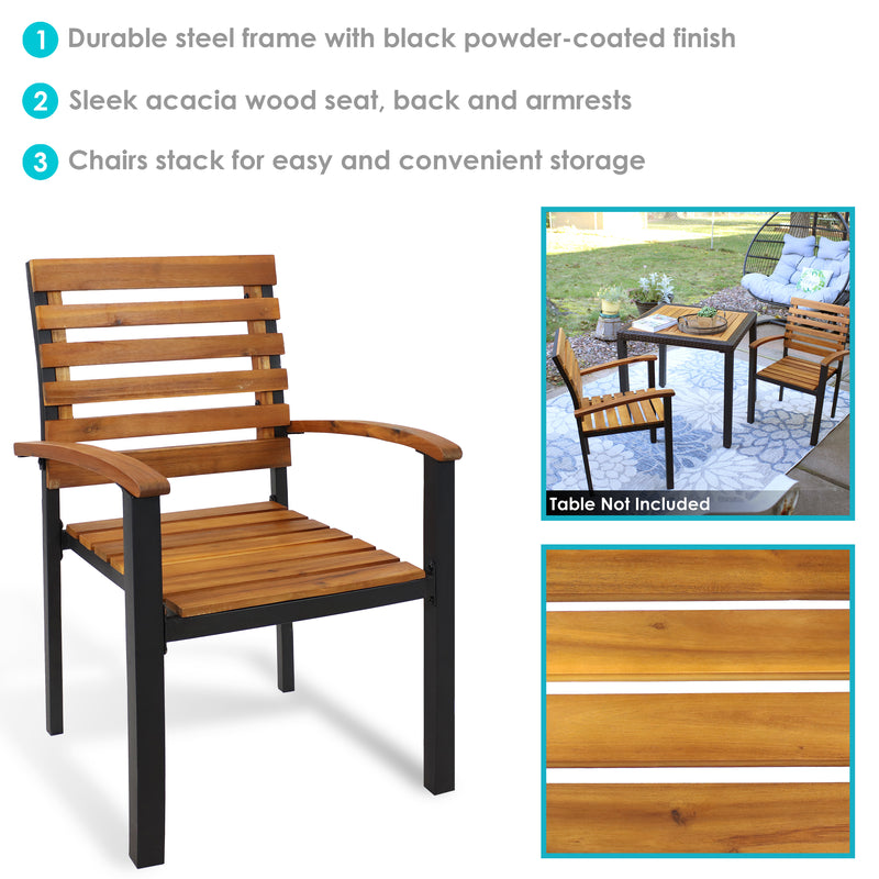 set of 2 outdoor dining chairs with wood seat and backrest