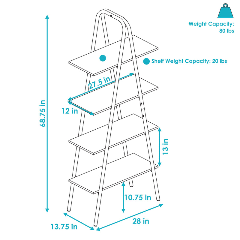 Sunnydaze 4-Tier Industrial Ladder Shelf - Brown