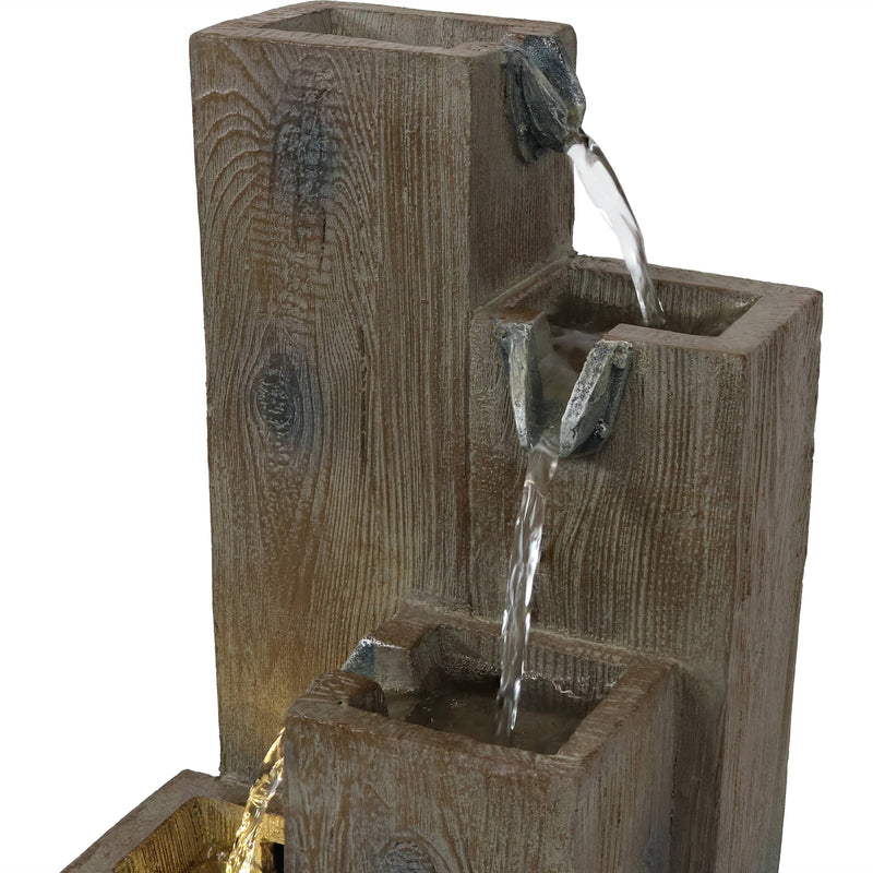 Sunnydaze Faux Wooden Tiered Columns Tabletop Water Fountain with LED - 13"