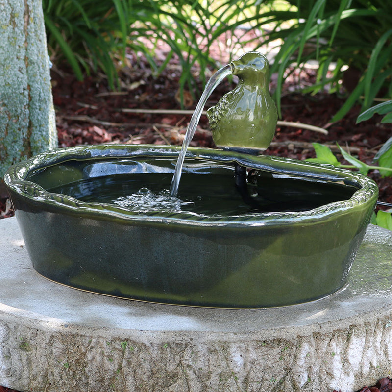 Sunnydaze Green Glazed Ceramic Dove Solar Water Fountain