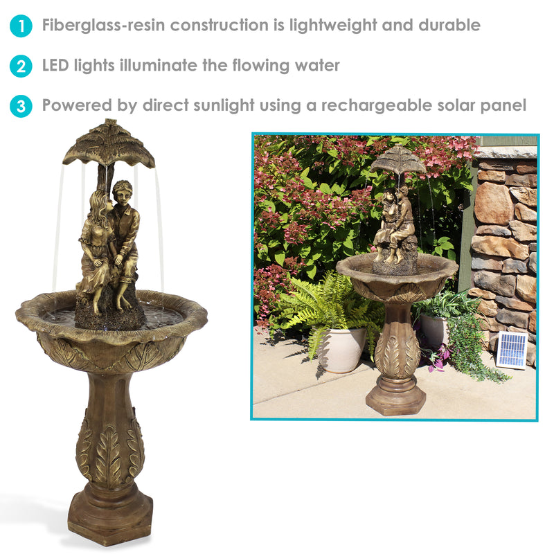 Sunnydaze Lovers Umbrella Solar Water Fountain with Battery Backup & Lights - 43"