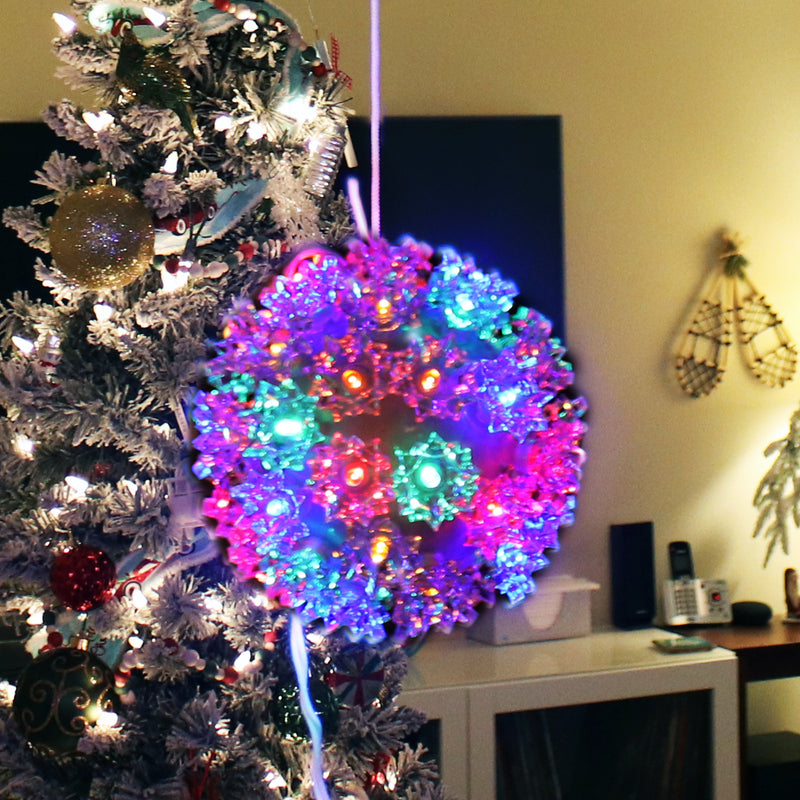 multi-colored LED lighted hanging ball ornament