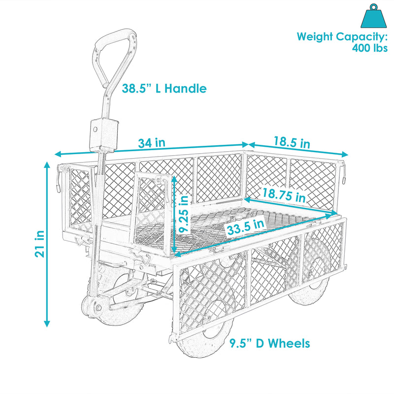 Sunnydaze Heavy-Duty Steel Dump Utility Cart with Removable Sides