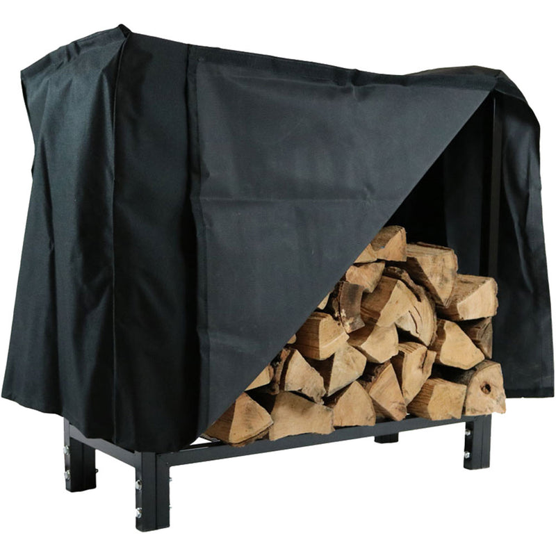 Sunnydaze Black Steel Firewood Log Rack & Cover - 30-Inch