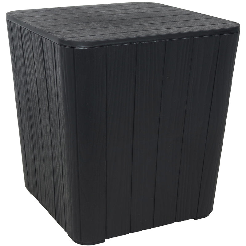 Sunnydaze Outdoor Side Table with Storage - Wood Look - 11.5 Gal.