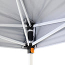 Multi-detail image showing the foot, the canopy rope look, support bar and inside view of the top of the canopy.
