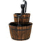 Sunnydaze Wood Barrel Water Fountain with Hand Pump - Rustic 2-Tier - 37-Inch Tall