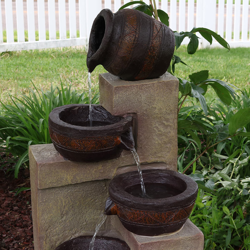 Sunnydaze Cascading Terra Bowls Solar Fountain with Battery Backup
