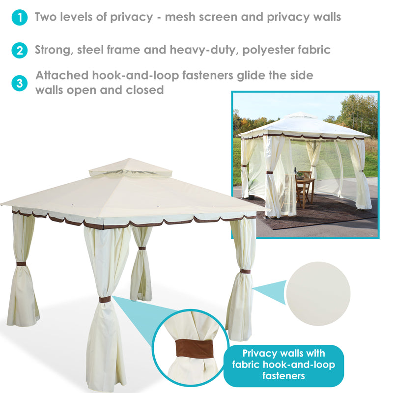 Sunnydaze 10' x 10' Gazebo with Screens and Privacy Walls