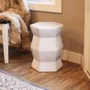 white geometric shaped ceramic decorative garden stool