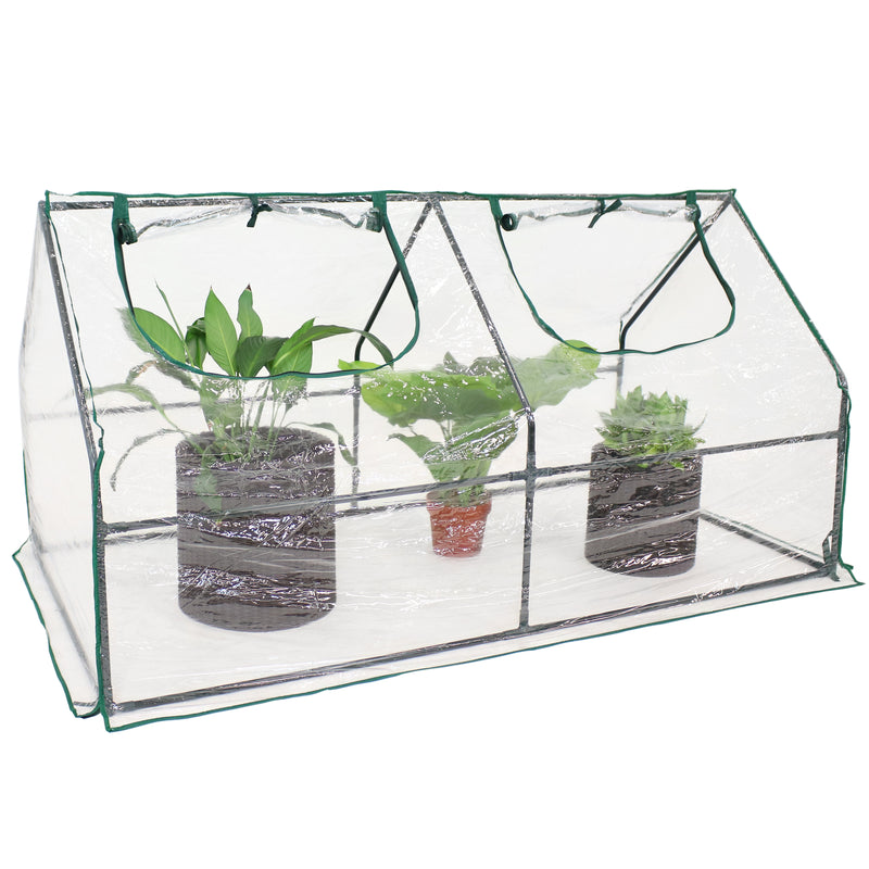 Sunnydaze Portable Mini Cloche Greenhouse with Zipper Doors Clear