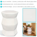 white geometric shaped ceramic decorative garden stool