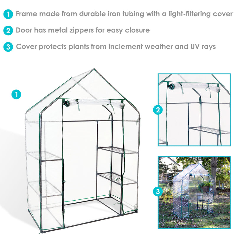 Sunnydaze Deluxe Walk-In Greenhouse with Shelves for Outdoors Clear