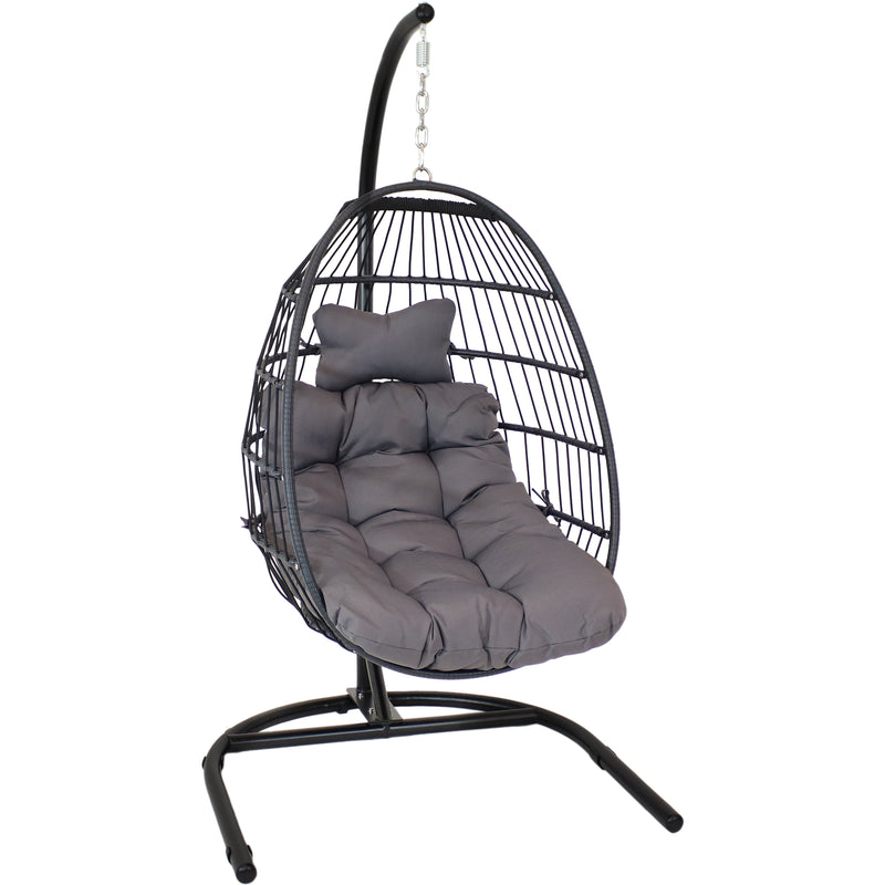 Sunnydaze Julia Outdoor Hanging Egg Chair with Stand and Cushion - Gray