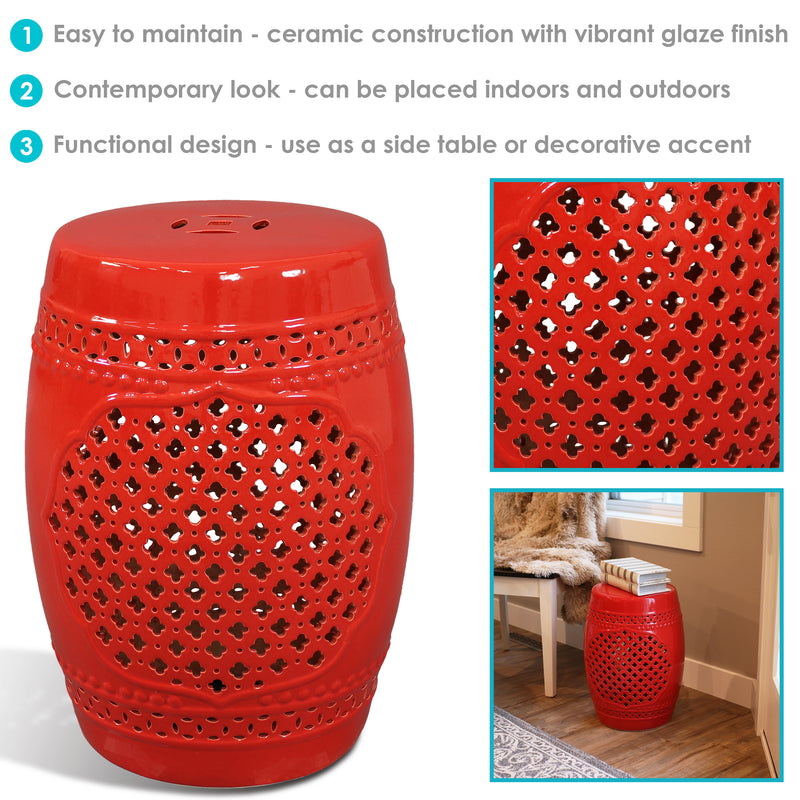 red lattice ceramic decorative garden stool