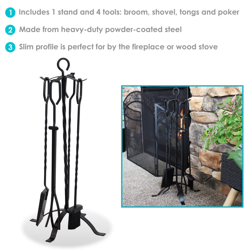 Sunnydaze 5-Piece Steel Fireplace Tool Set with Stand