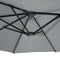 Gray double umbrella tied shut in sqaure base