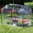 clear plastic cover with zipper opening and black frame for mini greenhouse
