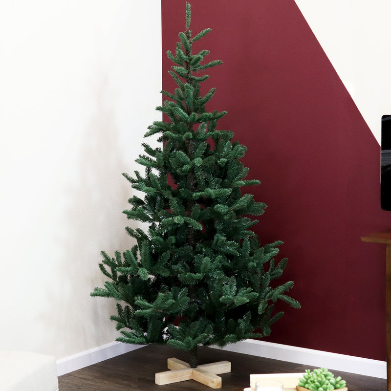 Sunnydaze Unlit Artificial Christmas Tree with Wood Base - 6'