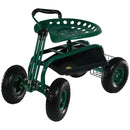 Sunnydaze Rolling Garden Cart with Steering Handle and Swivel Seat