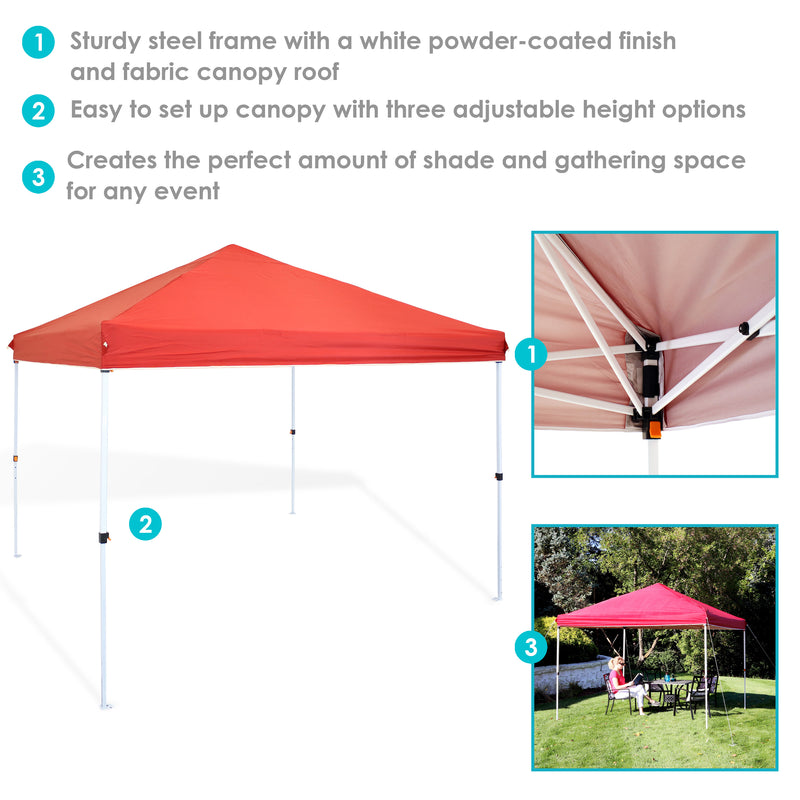 red 10'x10' pop up canopy with white frame