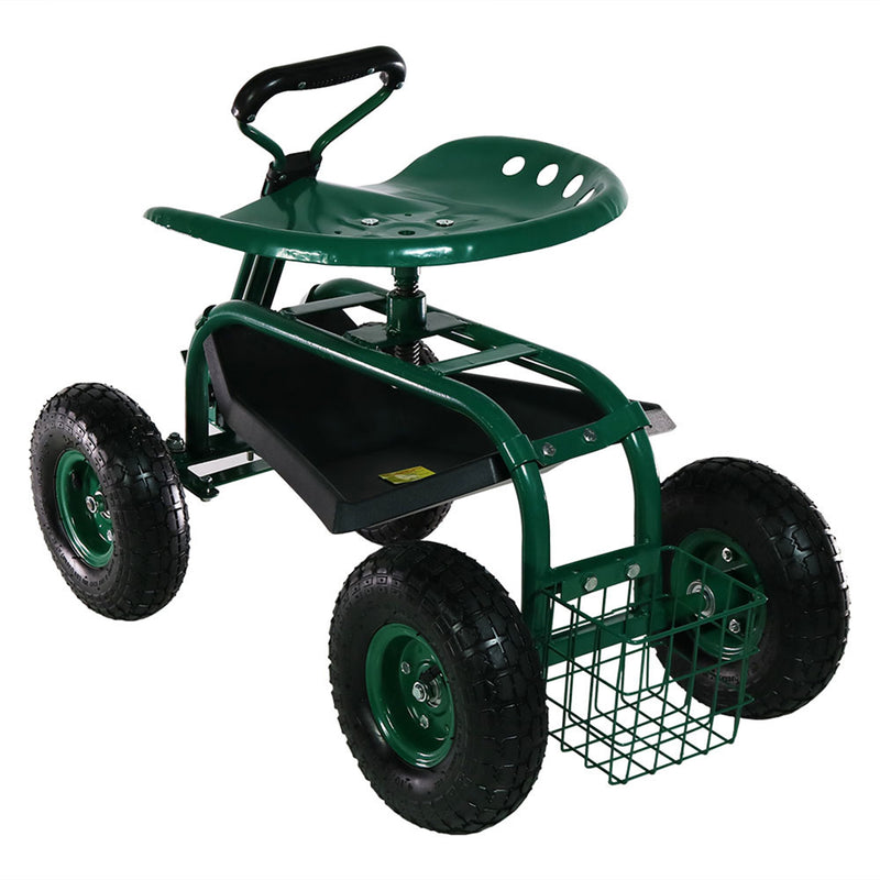 Sunnydaze Rolling Garden Cart with Steering Handle and Swivel Seat