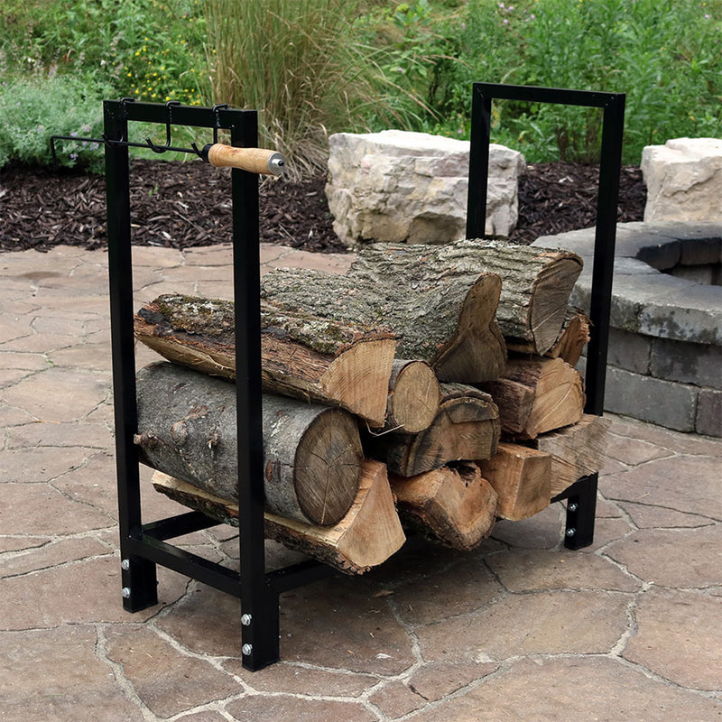 Sunnydaze Steel Firewood Log Rack with Cover - Black - 30"