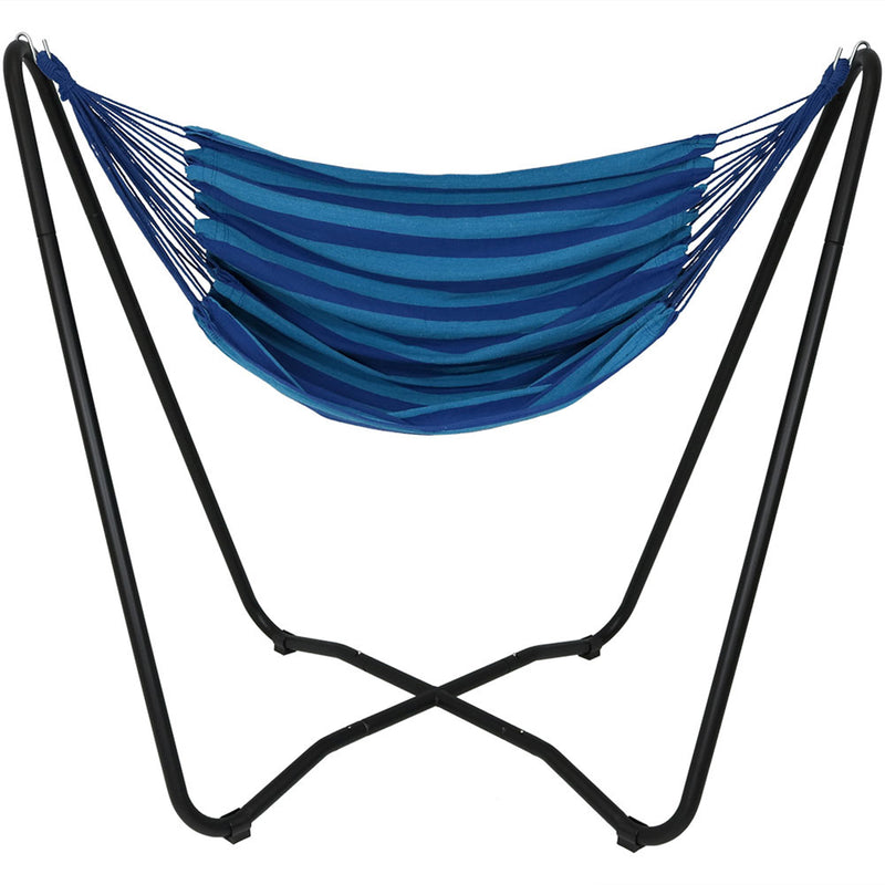 Sunnydaze 2-Point Hanging Hammock Chair Swing & Space-Saving "A" Stand Set - Outdoor Use