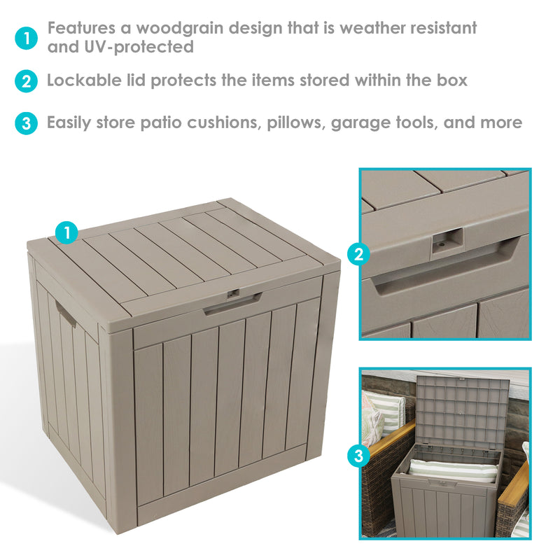 Sunnydaze Lockable Outdoor Small Deck Box with Storage and Side Handles -  32-Gal. - Phantom Gray