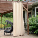 Beige fabric corner of indoor/outdoor room darken curtain.
