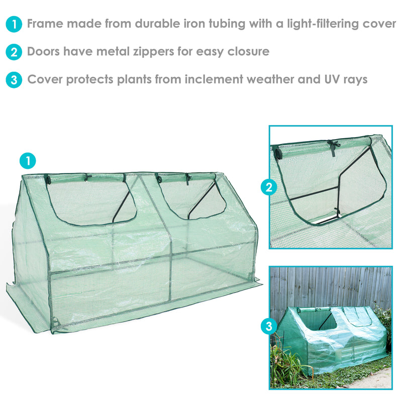 Sunnydaze Portable Mini Cloche Greenhouse with Zipper Doors - Green