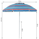 multi-colored striped beach umbrella with white pole