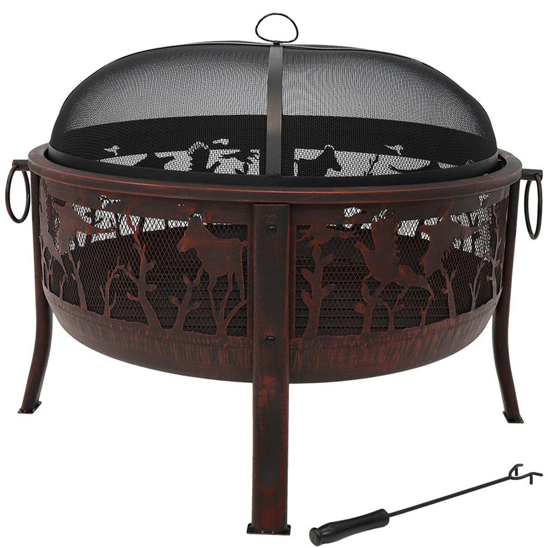 Sunnydaze Pheasant Hunting Fire Pit with Spark Screen - 30" Diameter
