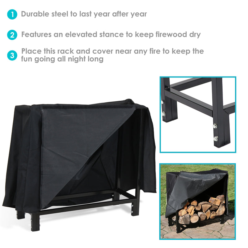 Sunnydaze Steel Firewood Log Rack - Black - 30-Inch

