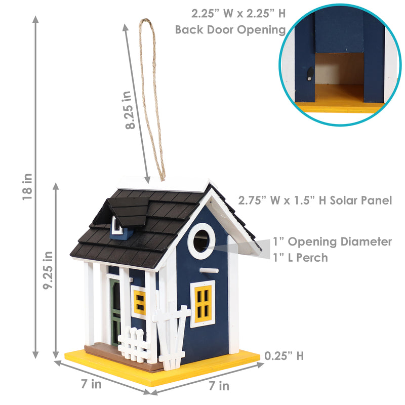 Sunnydaze Charming Cottage LED Solar Wooden Outdoor Hanging Bird House - 9.25"