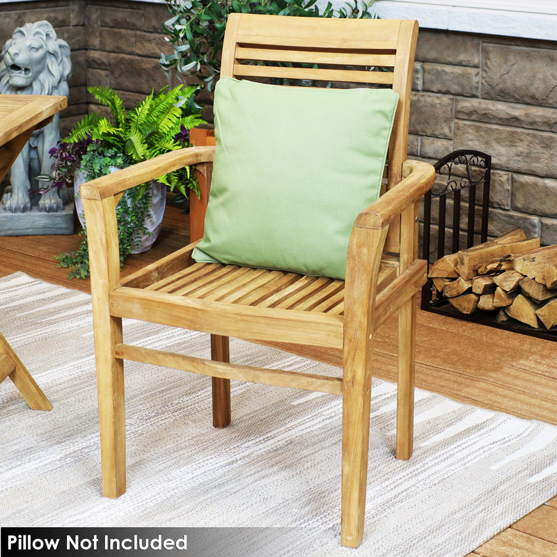 Sunnydaze Teak Outdoor Patio Dining Armchair - Traditional Slat Style - 1 Chair