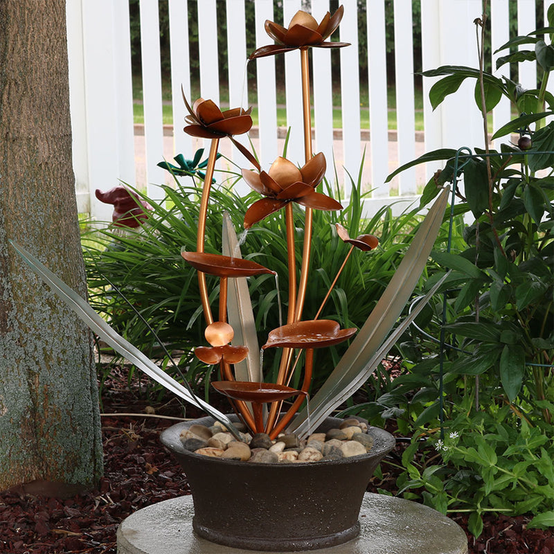 Sunnydaze Blossoms Copper Flower Fountain - 28"
