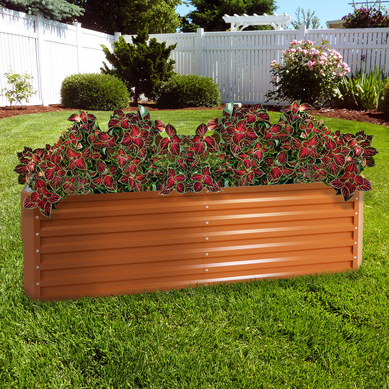 brown rectangle galvalume steel raised garden bed