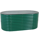 green steel oval raised garden bed
