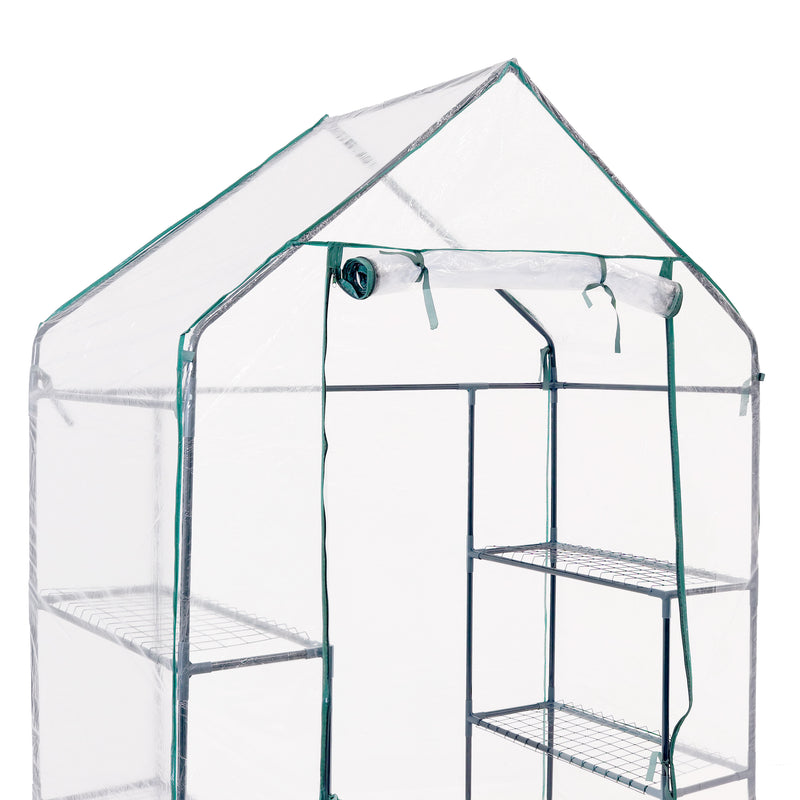 Sunnydaze Deluxe Walk-In Greenhouse with 4 Shelves for Outdoors - Clear