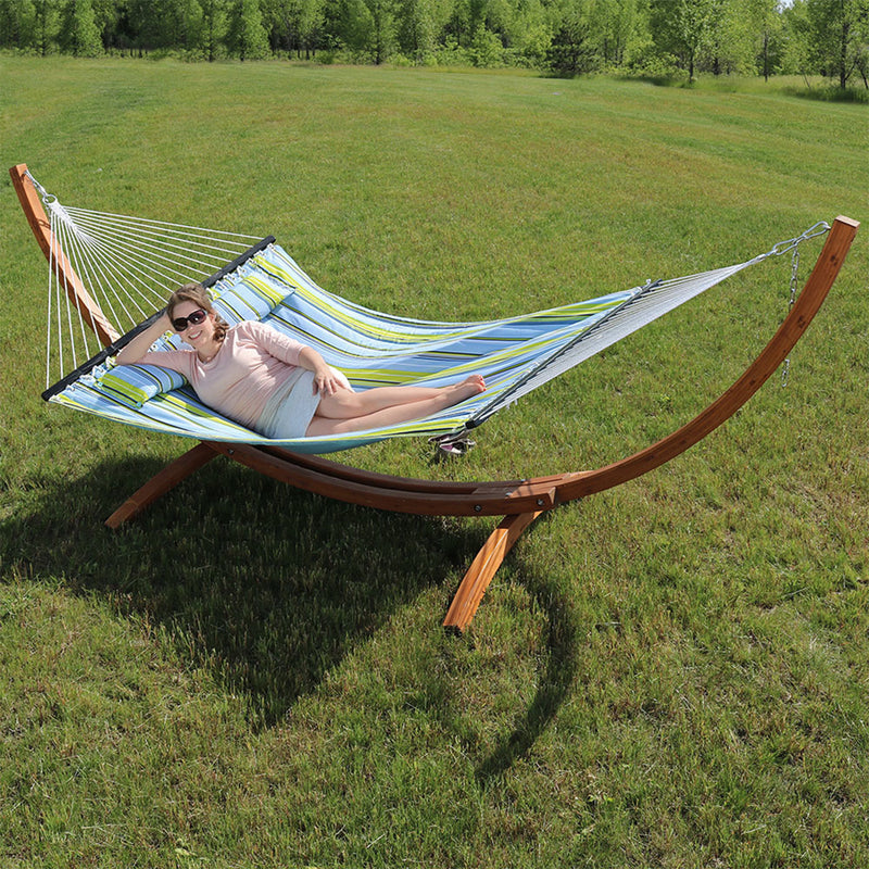 Sunnydaze 2-Person Double Rope Hammock with Wooden Stand