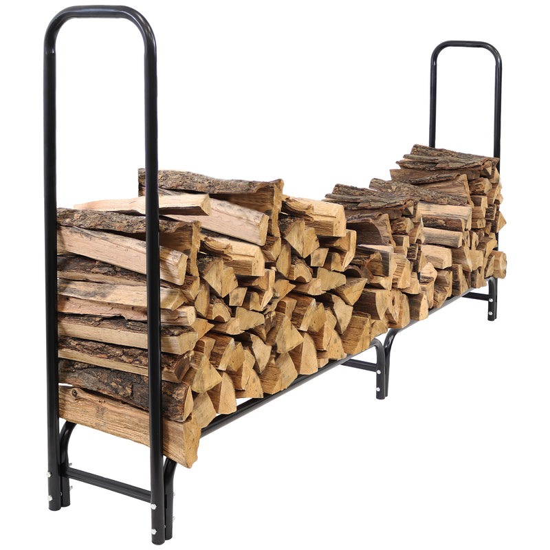 Sunnydaze Outdoor Firewood Log Rack with Cover Combo - Black