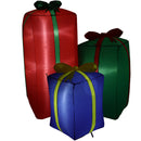 Inflatable green gift with red bow and red present with green bow. 