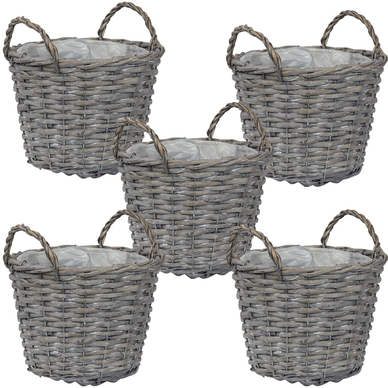5 Wicker Rattan Basket Planters with Handles and Plastic Lining