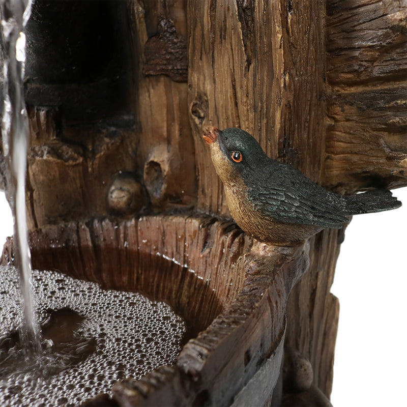 Sunnydaze Rustic Birdhouse and Garden Watering Can Outdoor Fountain