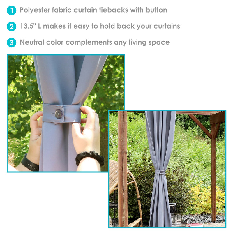 Sunnydaze Indoor/Outdoor Polyester Fabric Curtain Tiebacks