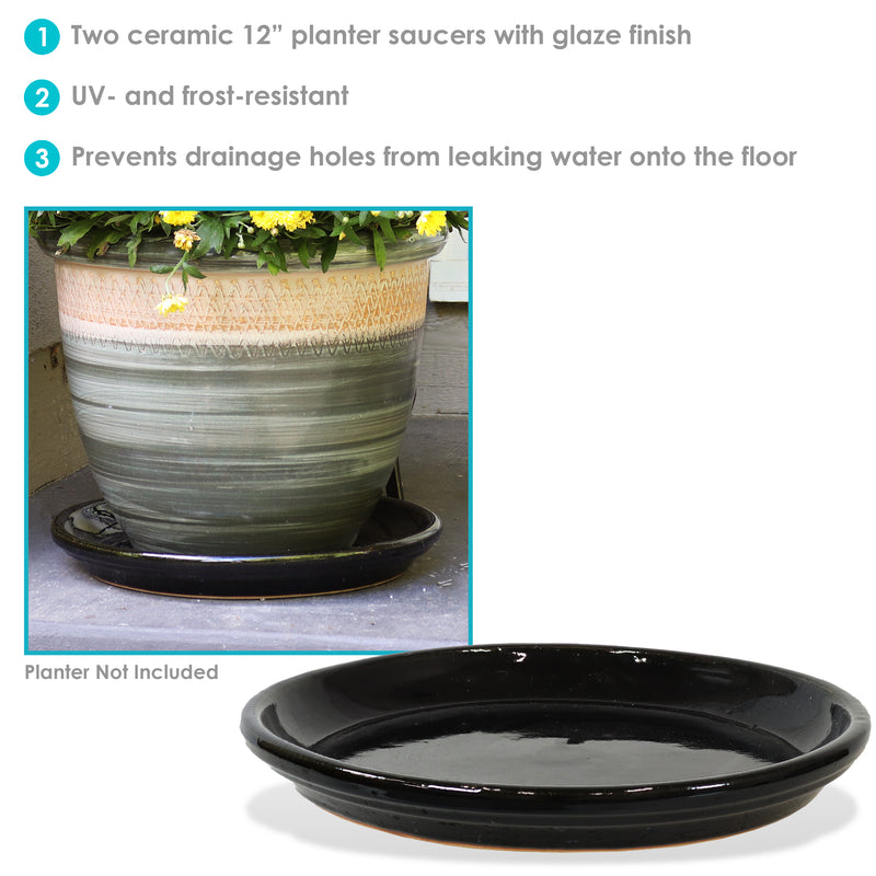 Sunnydaze Set of 2 Glazed Ceramic Planter Saucers