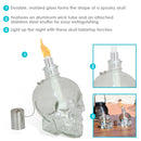 Clear glass skull tabletop torch with fiberglass wick and snuffer cap