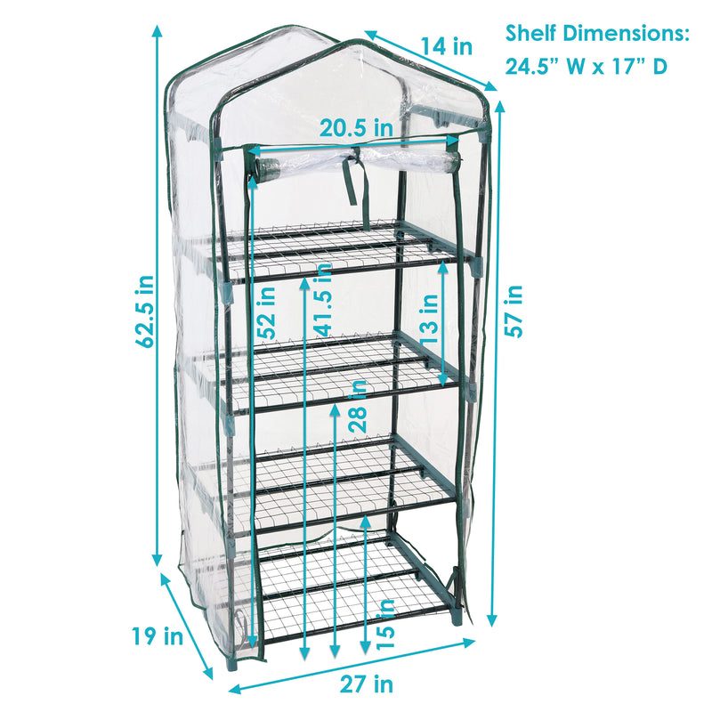 4 tier mini greenhouse with zipper door and clear cover