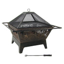 Sunnydaze 32" Northern Galaxy Square Outdoor Fire Pit with Cooking Grate & Spark Screen